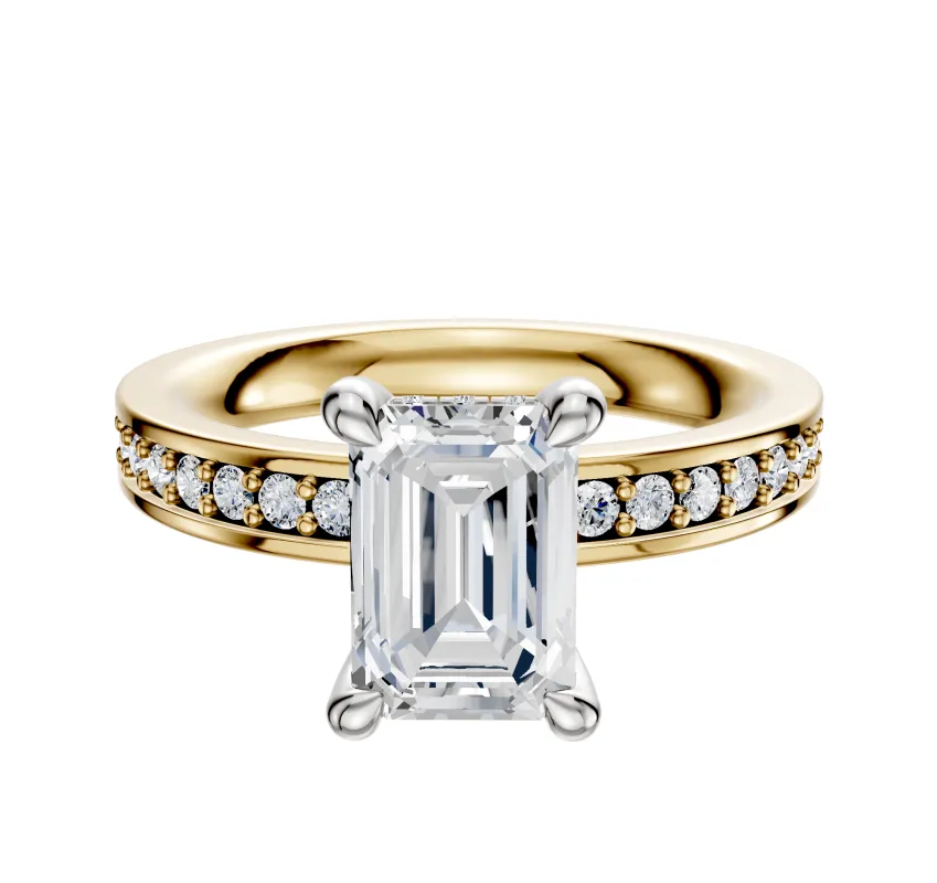 18K Two Tone 4 Prong Hidden Halo Classic Flat 1-Row-Pave 2.5mm Engagement Ring sold by Promise By Effy