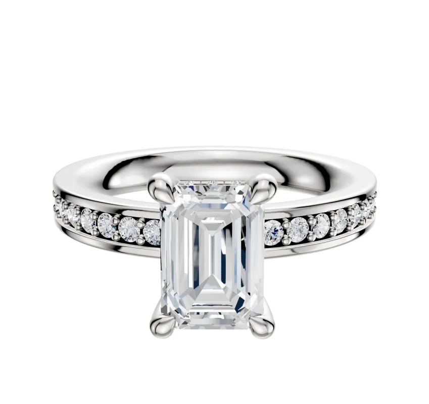 Platinum 4 Prong Hidden Halo Classic Flat 1-Row-Pave 2.5mm Engagement Ring sold by Promise By Effy
