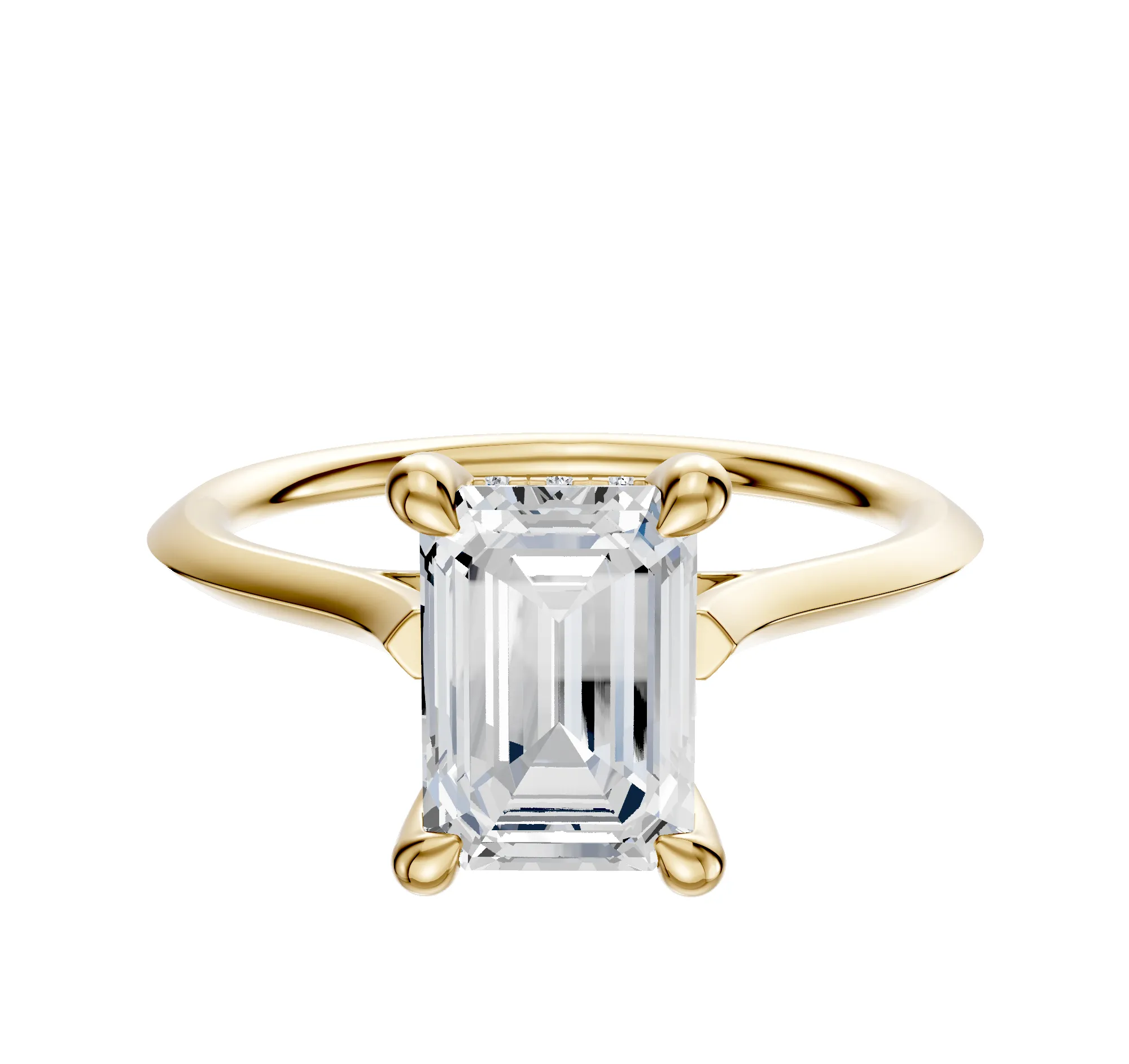 14K Yellow Gold 4 Prong Hidden Halo Cathedral Knife Edge 1.5mm Engagement Ring sold by Promise By Effy