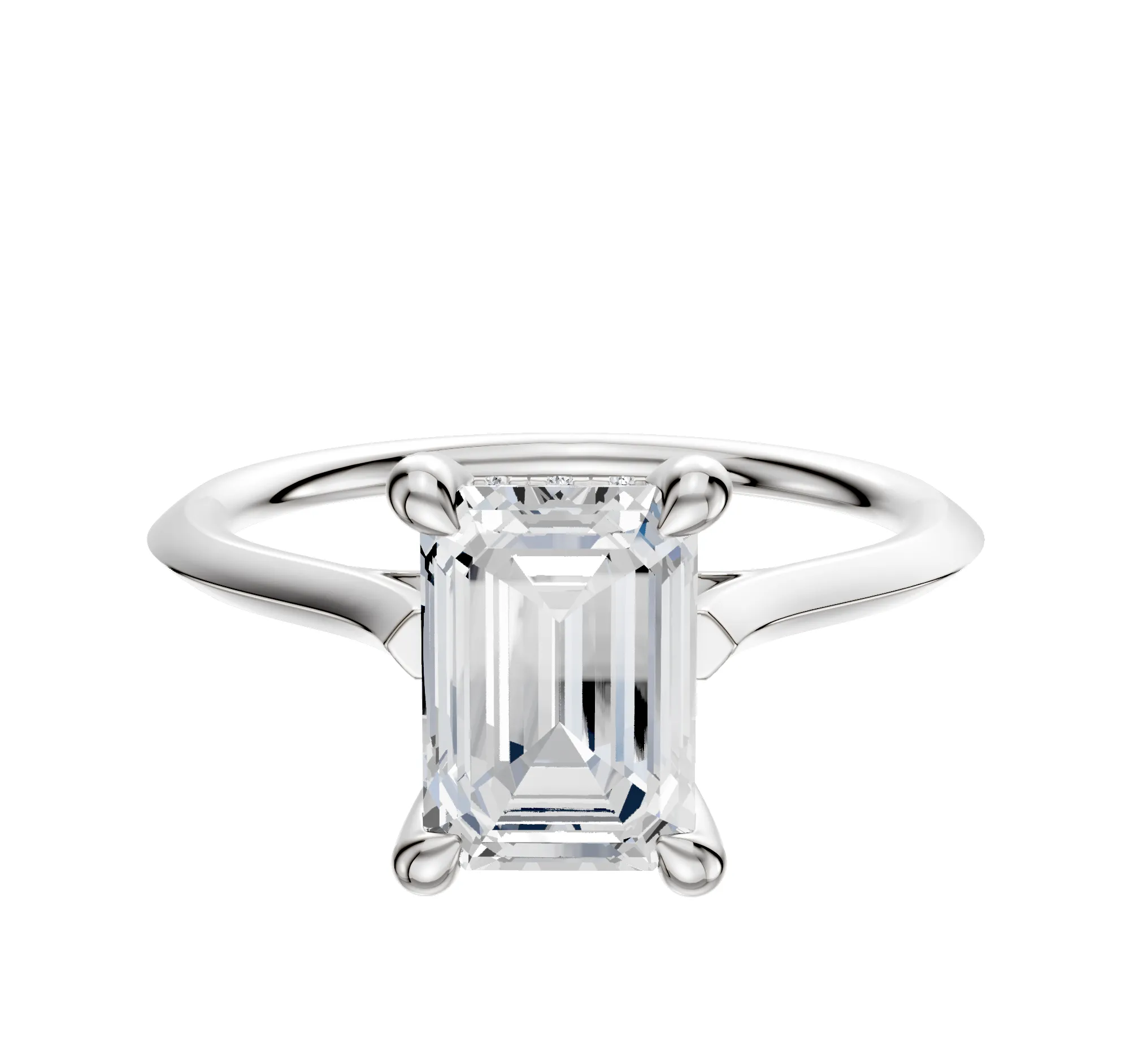 Platinum 4 Prong Hidden Halo Cathedral Knife Edge 1.5mm Engagement Ring sold by Promise By Effy