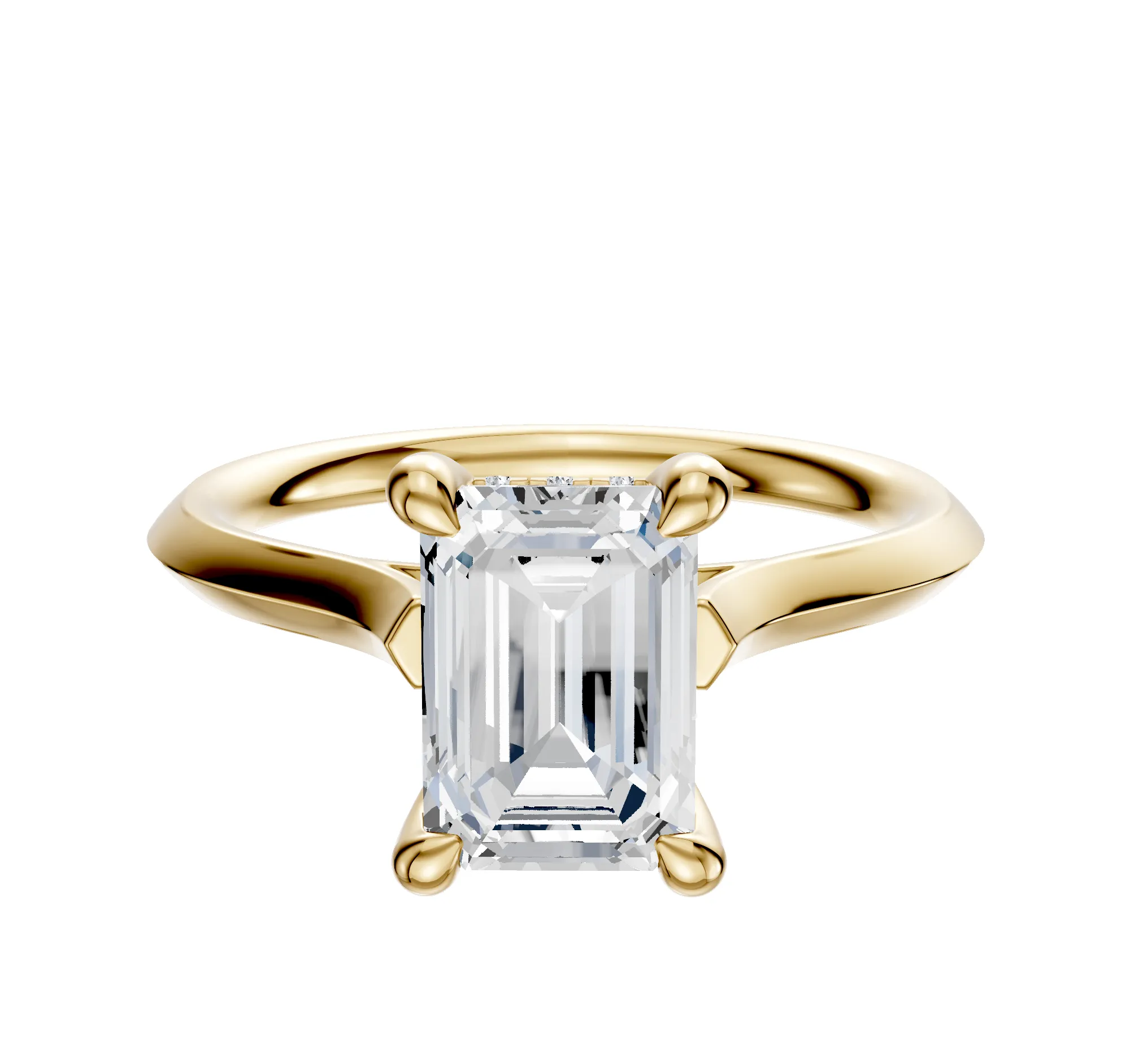 18K Yellow Gold 4 Prong Hidden Halo Cathedral Knife Edge 2.0mm Engagement Ring sold by Promise By Effy