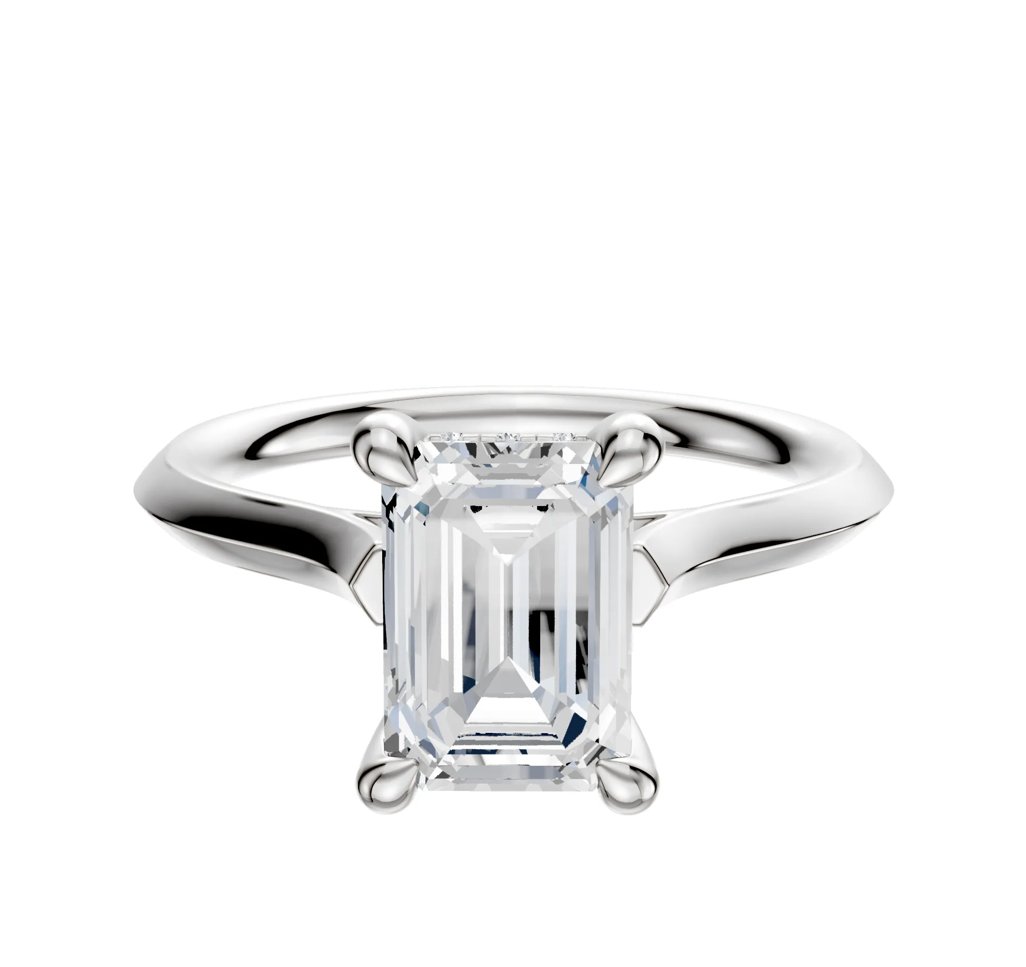 18K White Gold 4 Prong Hidden Halo Cathedral Knife Edge 2.0mm Engagement Ring sold by Promise By Effy