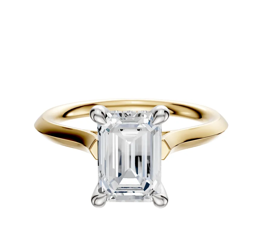 18K Two Tone 4 Prong Hidden Halo Cathedral Knife Edge 2.0mm Engagement Ring sold by Promise By Effy