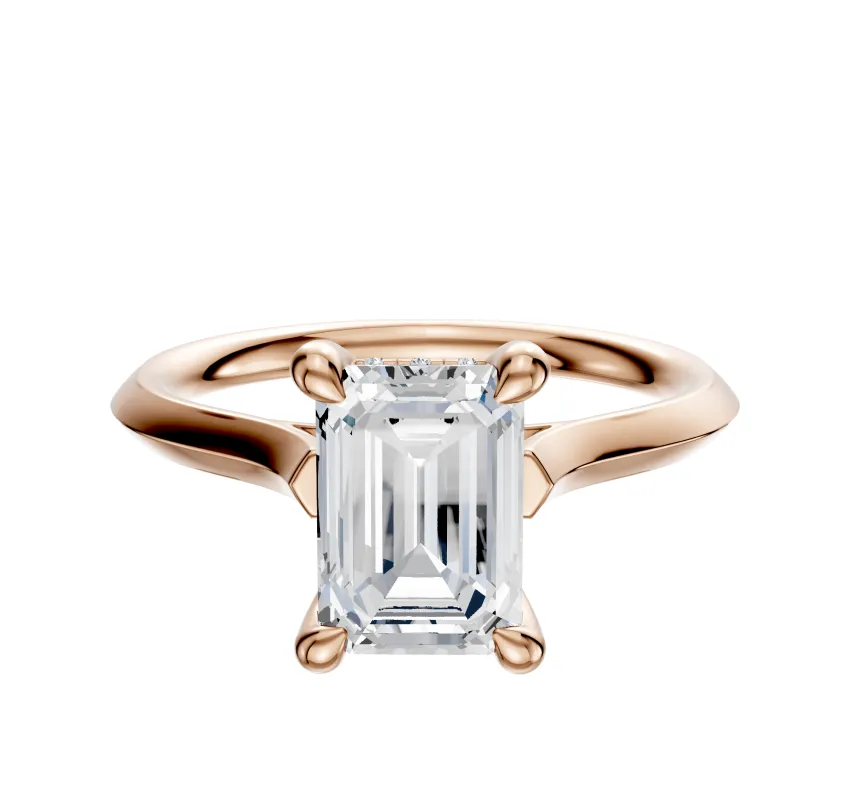 18K Rose Gold 4 Prong Hidden Halo Cathedral Knife Edge 2.0mm Engagement Ring sold by Promise By Effy