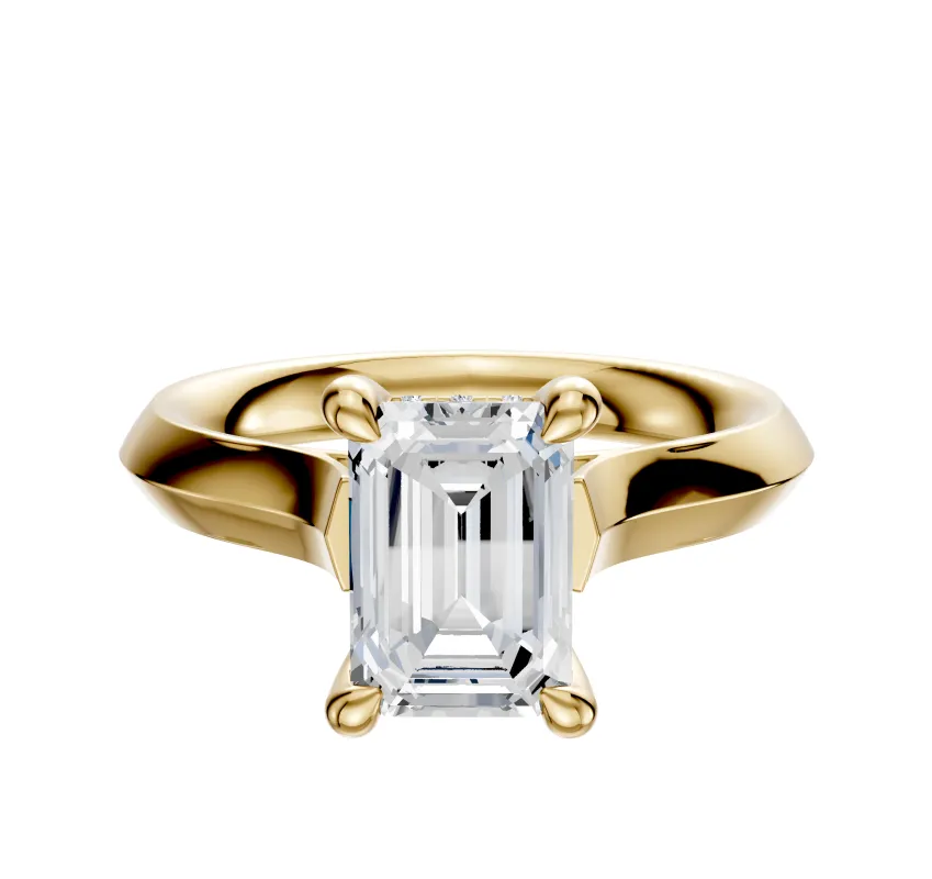 14K Yellow Gold 4 Prong Hidden Halo Cathedral Knife Edge 3.0mm Engagement Ring sold by Promise By Effy