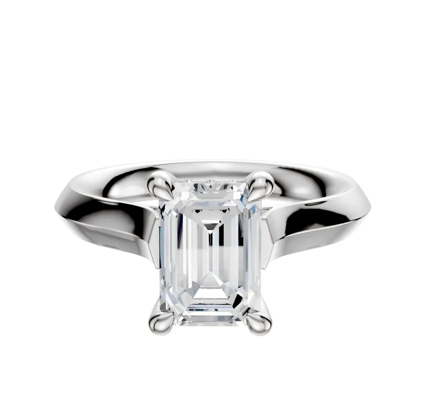 14K White Gold 4 Prong Hidden Halo Cathedral Knife Edge 3.0mm Engagement Ring sold by Promise By Effy