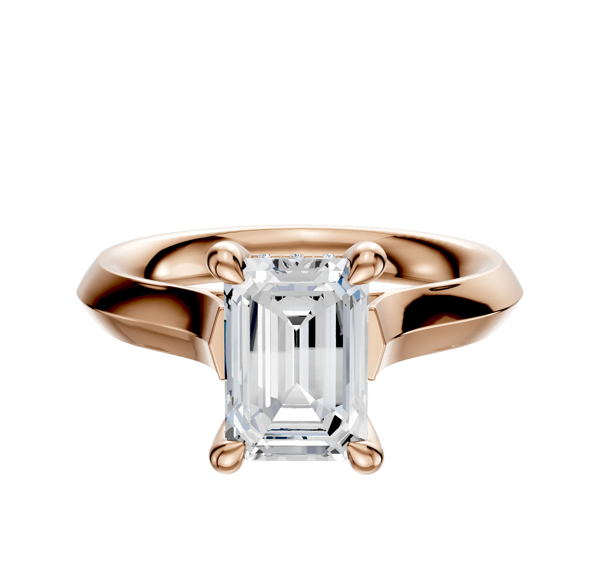 18K Rose Gold 4 Prong Hidden Halo Cathedral Knife Edge 3.0mm Engagement Ring sold by Promise By Effy