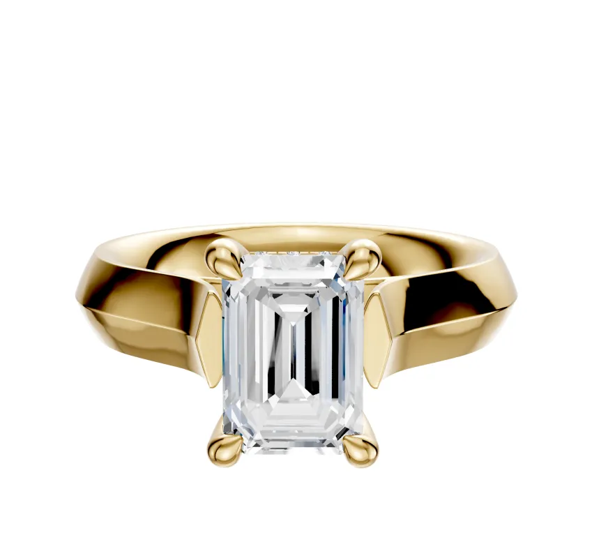 14K Yellow Gold 4 Prong Hidden Halo Cathedral Knife Edge 4.0mm Engagement Ring sold by Promise By Effy