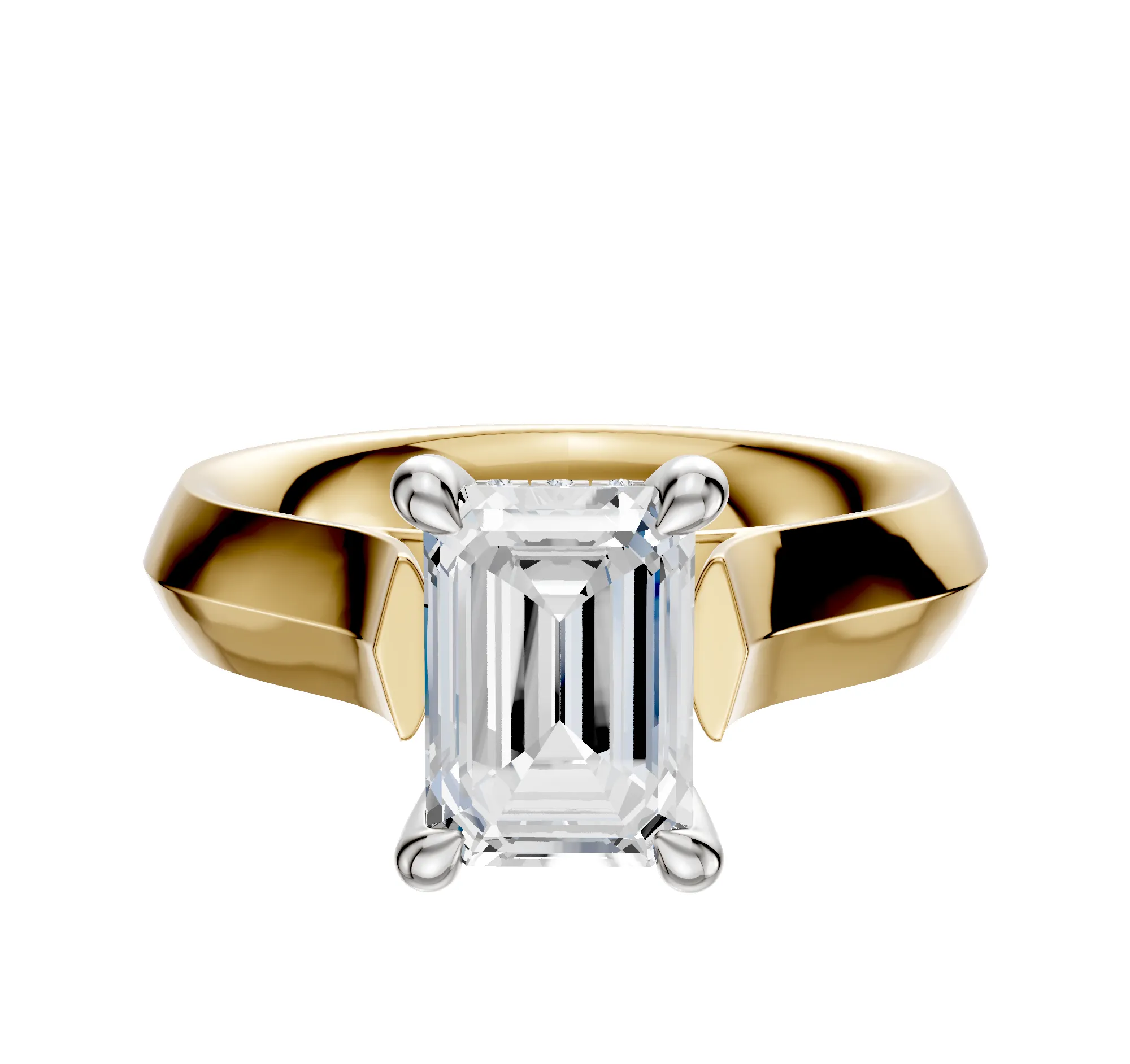 18K Two Tone 4 Prong Hidden Halo Cathedral Knife Edge 4.0mm Engagement Ring sold by Promise By Effy