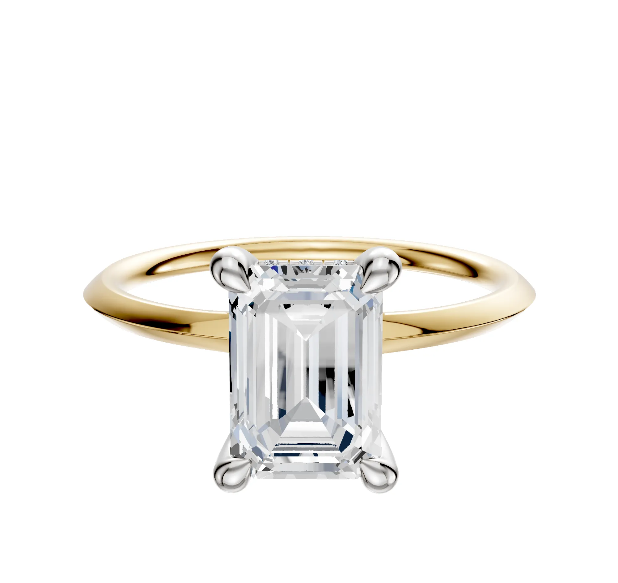 14K Two Tone 4 Prong Hidden Halo Classic Knife Edge 1.5mm Engagement Ring sold by Promise By Effy