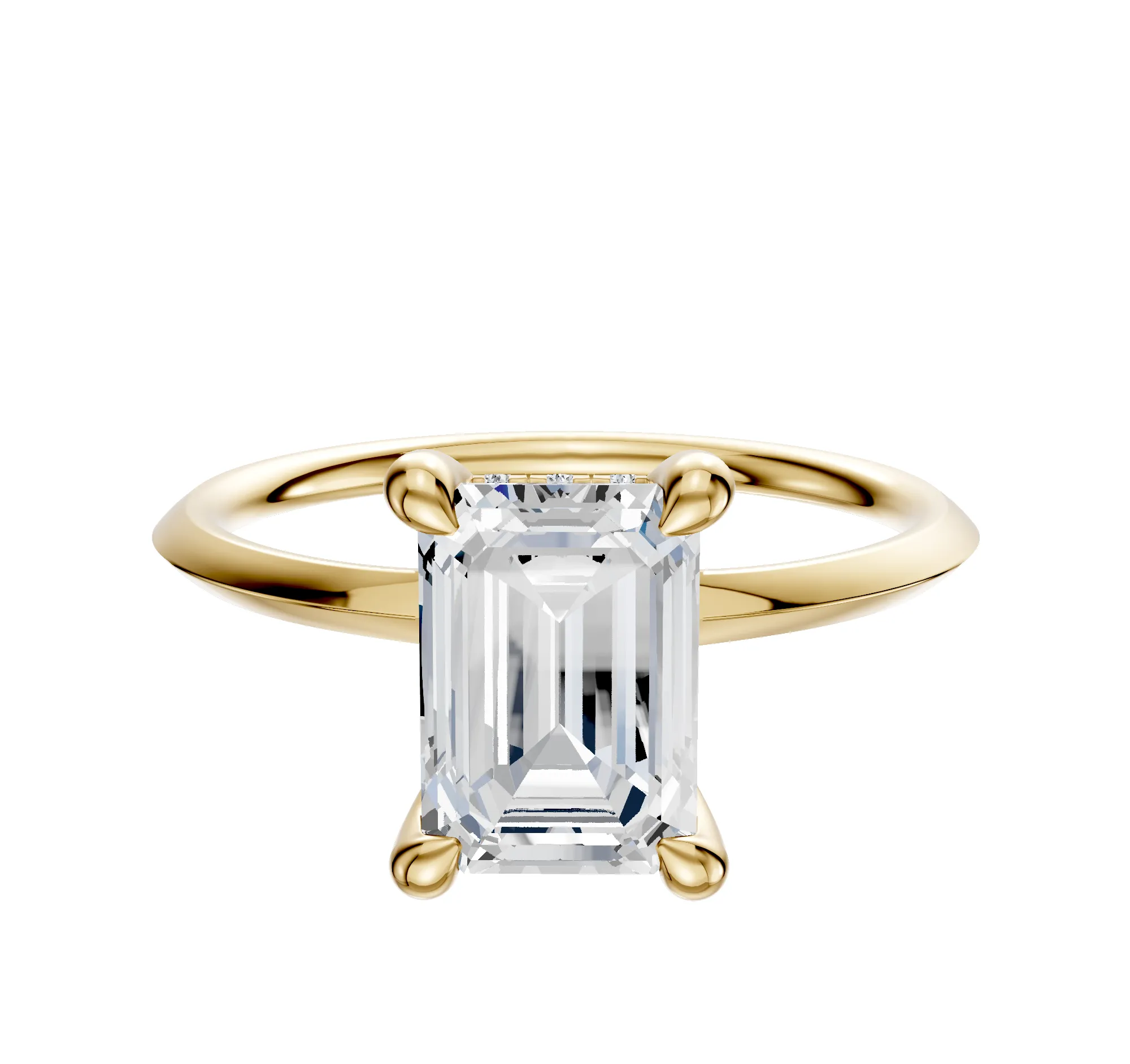 18K Yellow Gold 4 Prong Hidden Halo Classic Knife Edge 1.5mm Engagement Ring sold by Promise By Effy