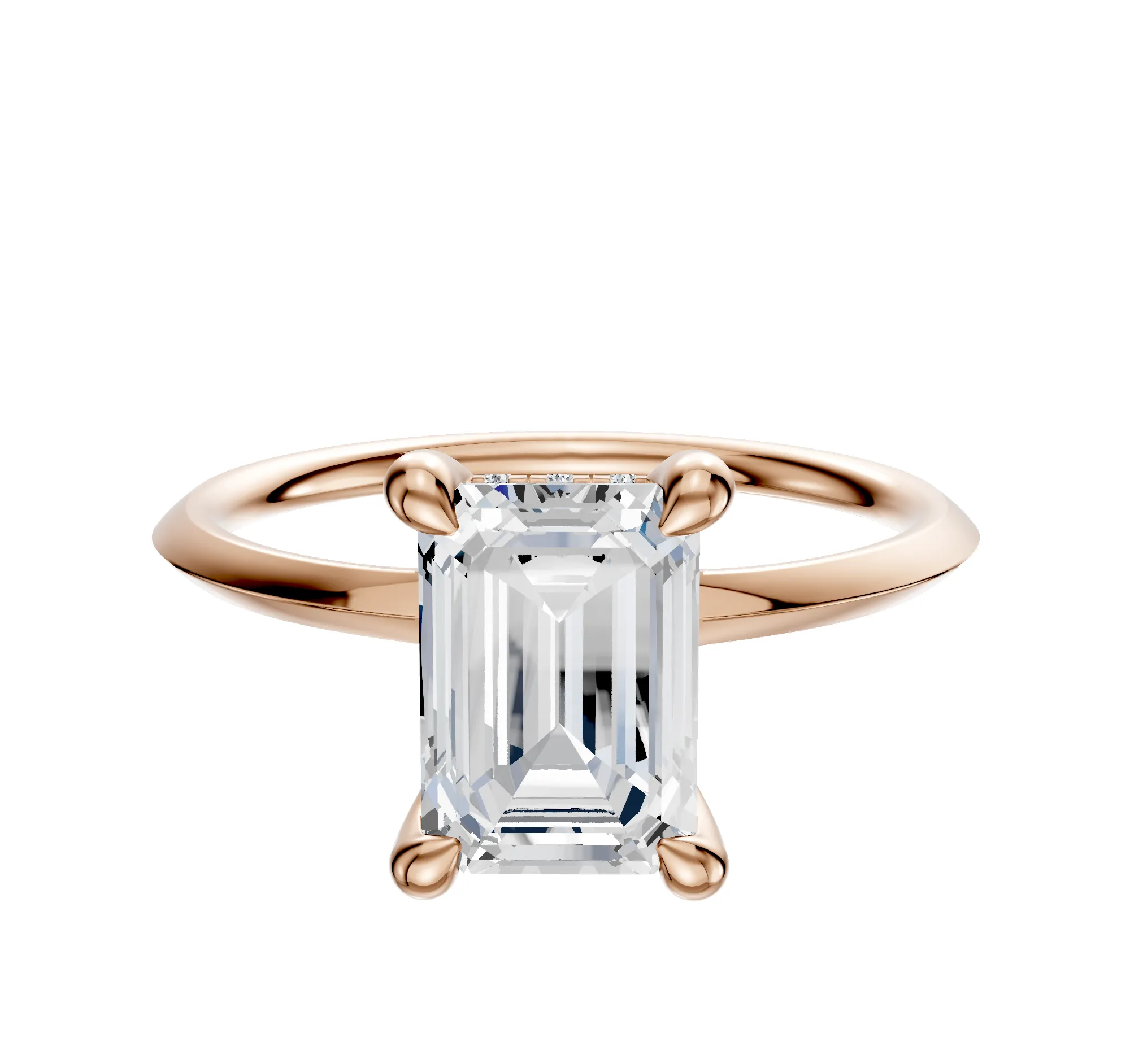 18K Rose Gold 4 Prong Hidden Halo Classic Knife Edge 1.5mm Engagement Ring sold by Promise By Effy