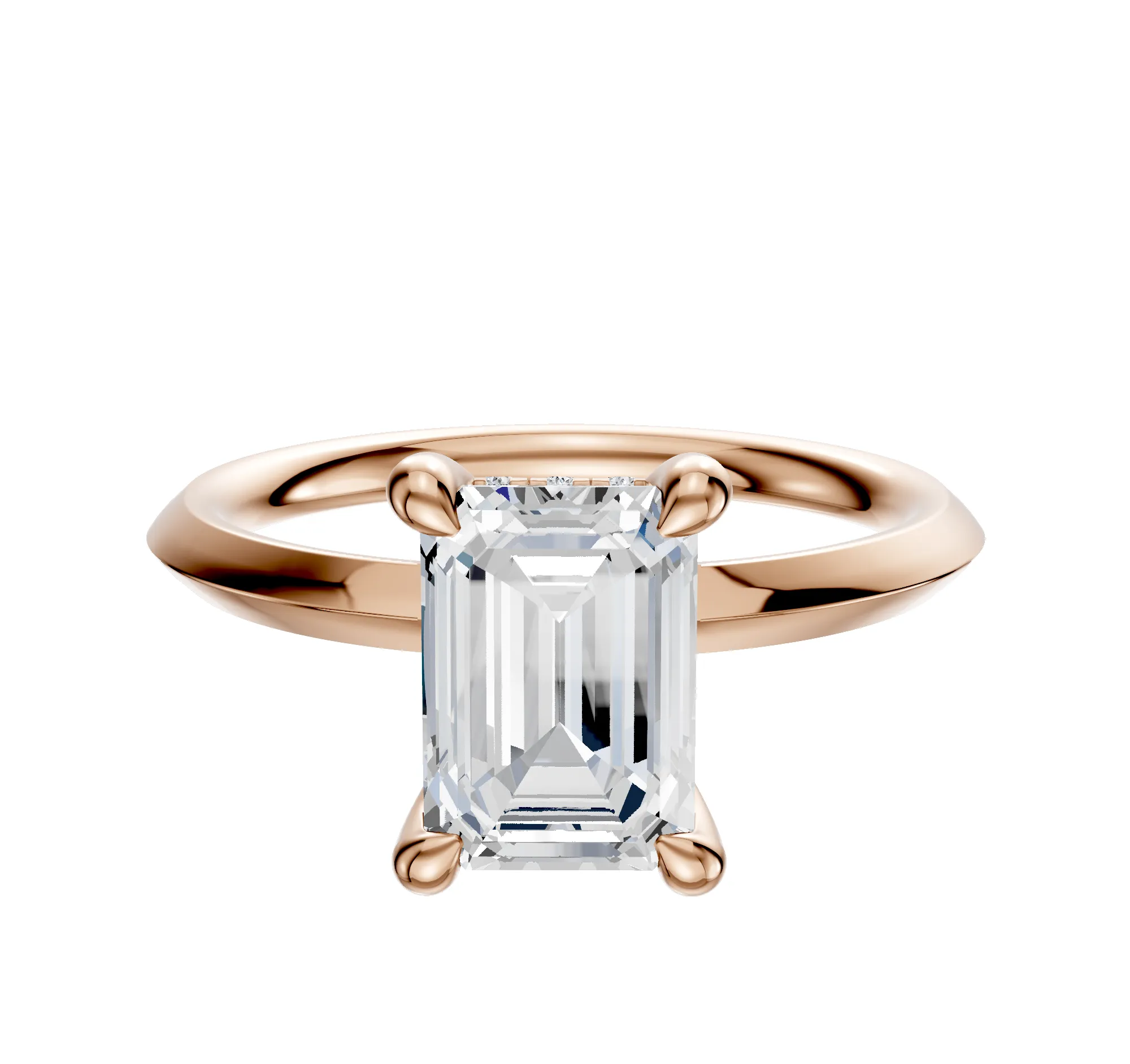 14K Rose Gold 4 Prong Hidden Halo Classic Knife Edge 2.0mm Engagement Ring sold by Promise By Effy