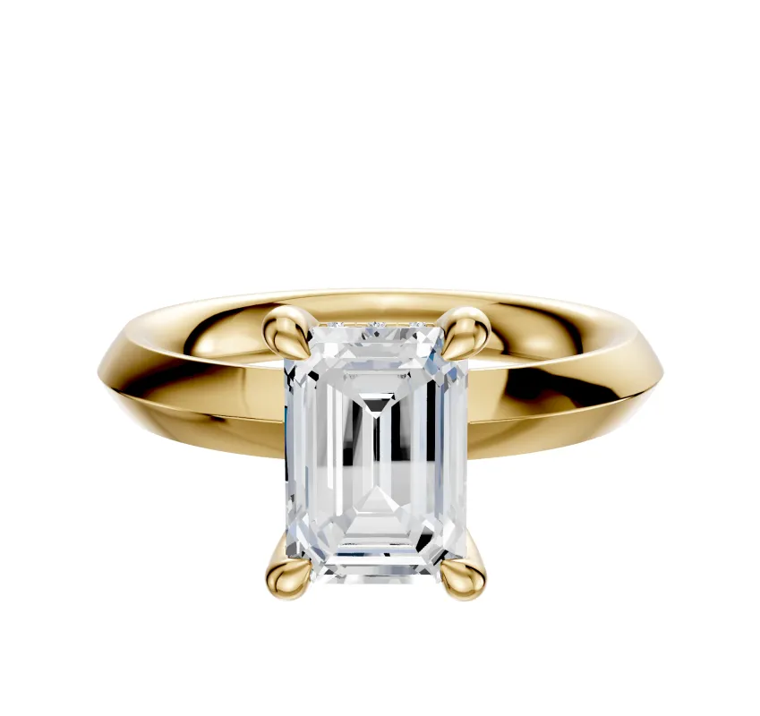 18K Yellow Gold 4 Prong Hidden Halo Classic Knife Edge 3.0mm Engagement Ring sold by Promise By Effy