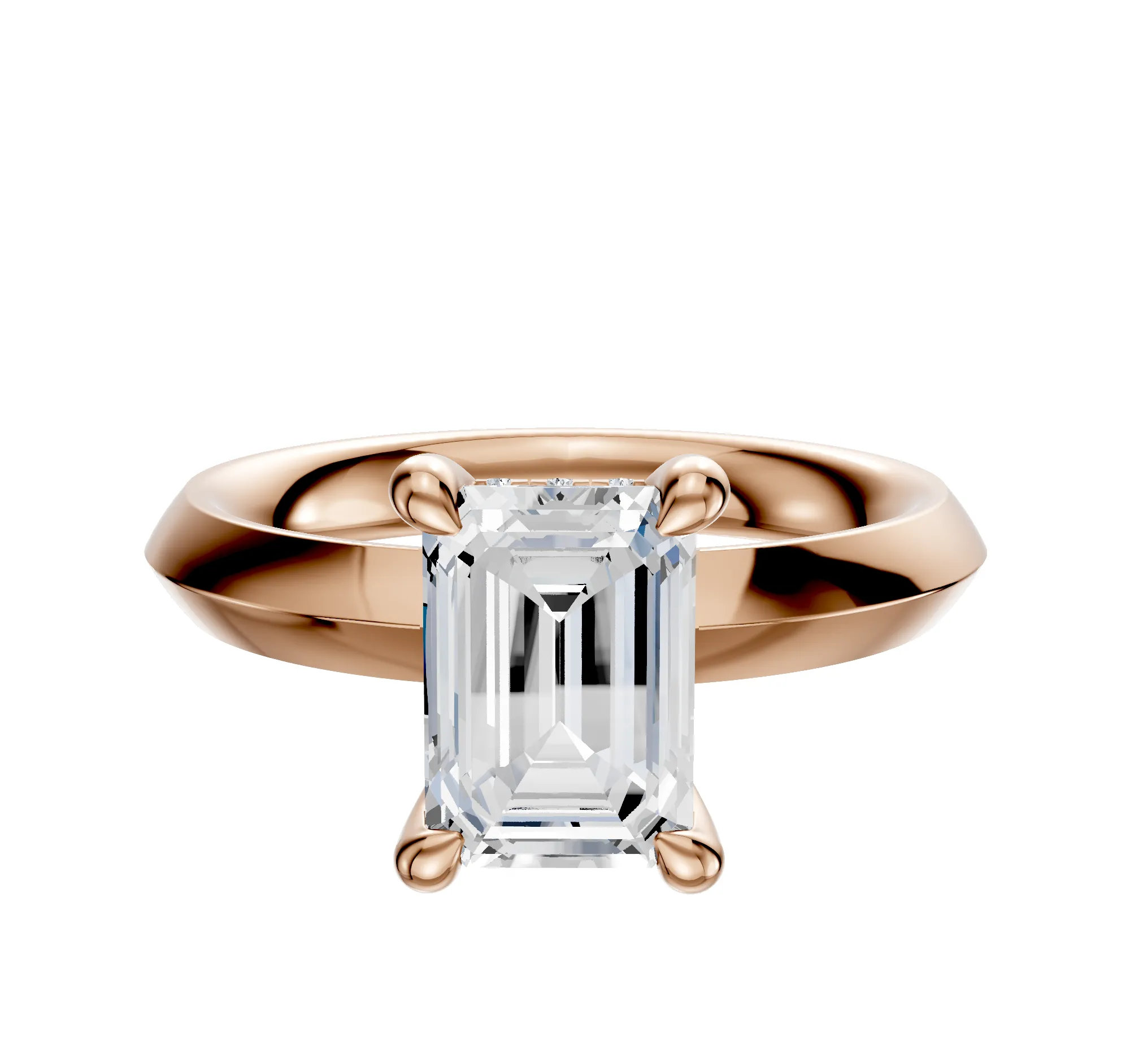 18K Rose Gold 4 Prong Hidden Halo Classic Knife Edge 3.0mm Engagement Ring sold by Promise By Effy