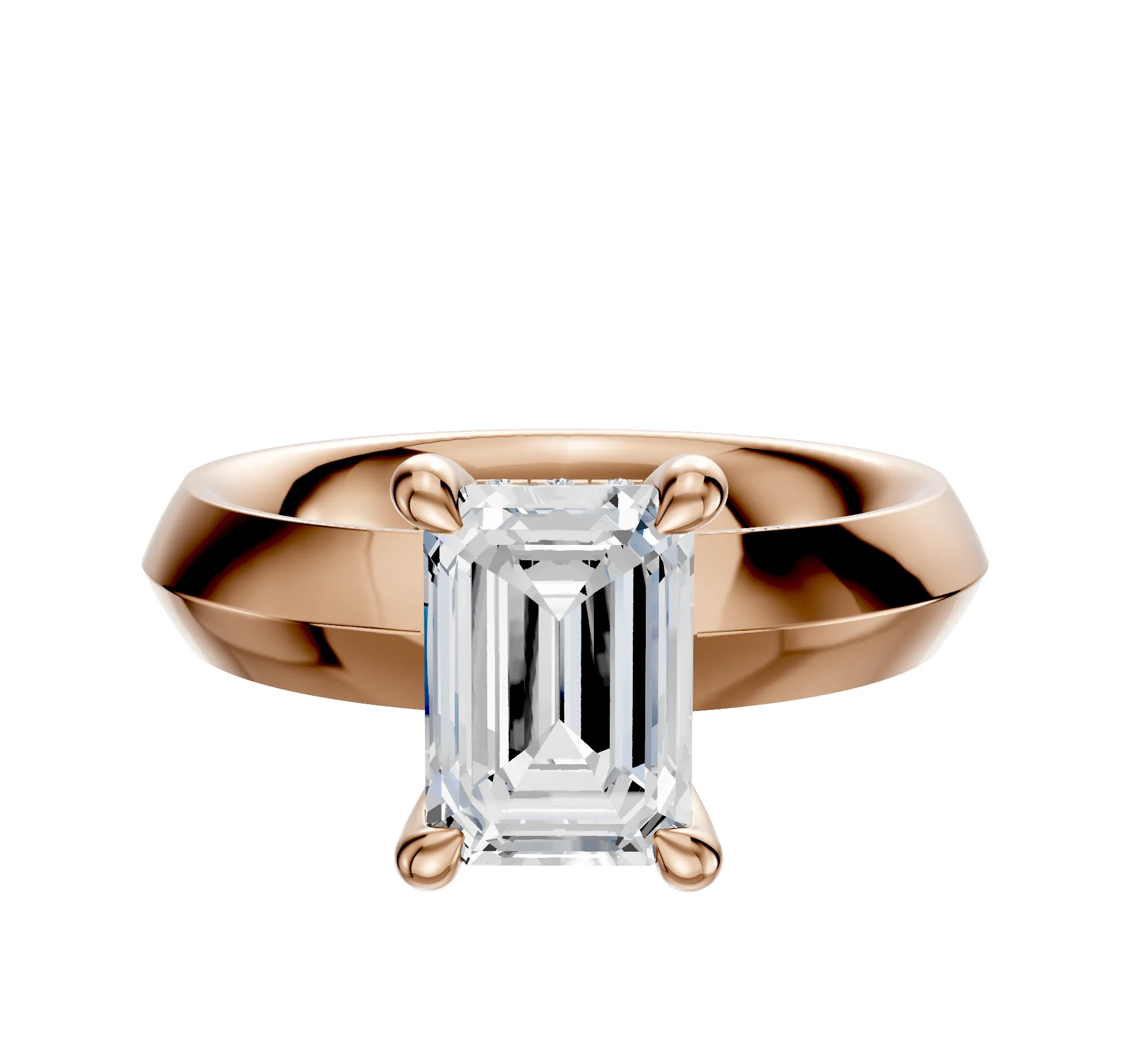 14K Rose Gold 4 Prong Hidden Halo Classic Knife Edge 4.0mm Engagement Ring sold by Promise By Effy