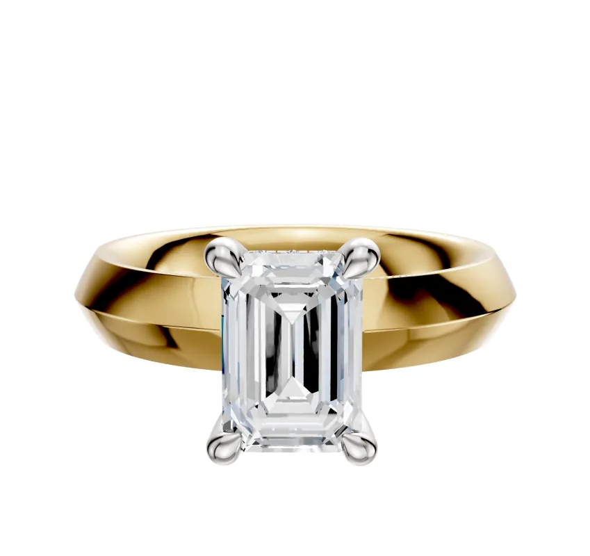 18K Two Tone 4 Prong Hidden Halo Classic Knife Edge 4.0mm Engagement Ring sold by Promise By Effy