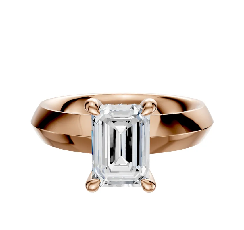 18K Rose Gold 4 Prong Hidden Halo Classic Knife Edge 4.0mm Engagement Ring sold by Promise By Effy