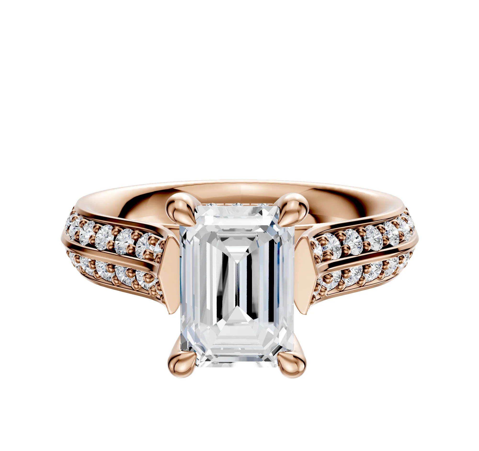 14K Rose Gold 4 Prong Hidden Halo Cathedral Knife Edge 1-Row-Pave 2.5mm Engagement Ring sold by Promise By Effy