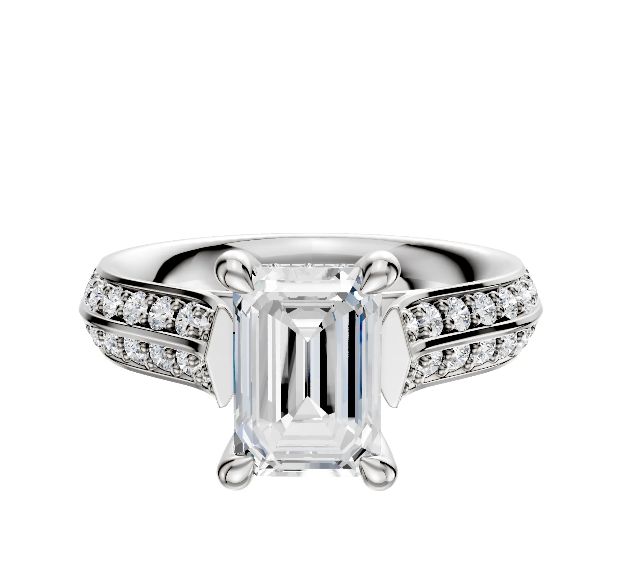 18K White Gold 4 Prong Hidden Halo Cathedral Knife Edge 1-Row-Pave 2.5mm Engagement Ring sold by Promise By Effy