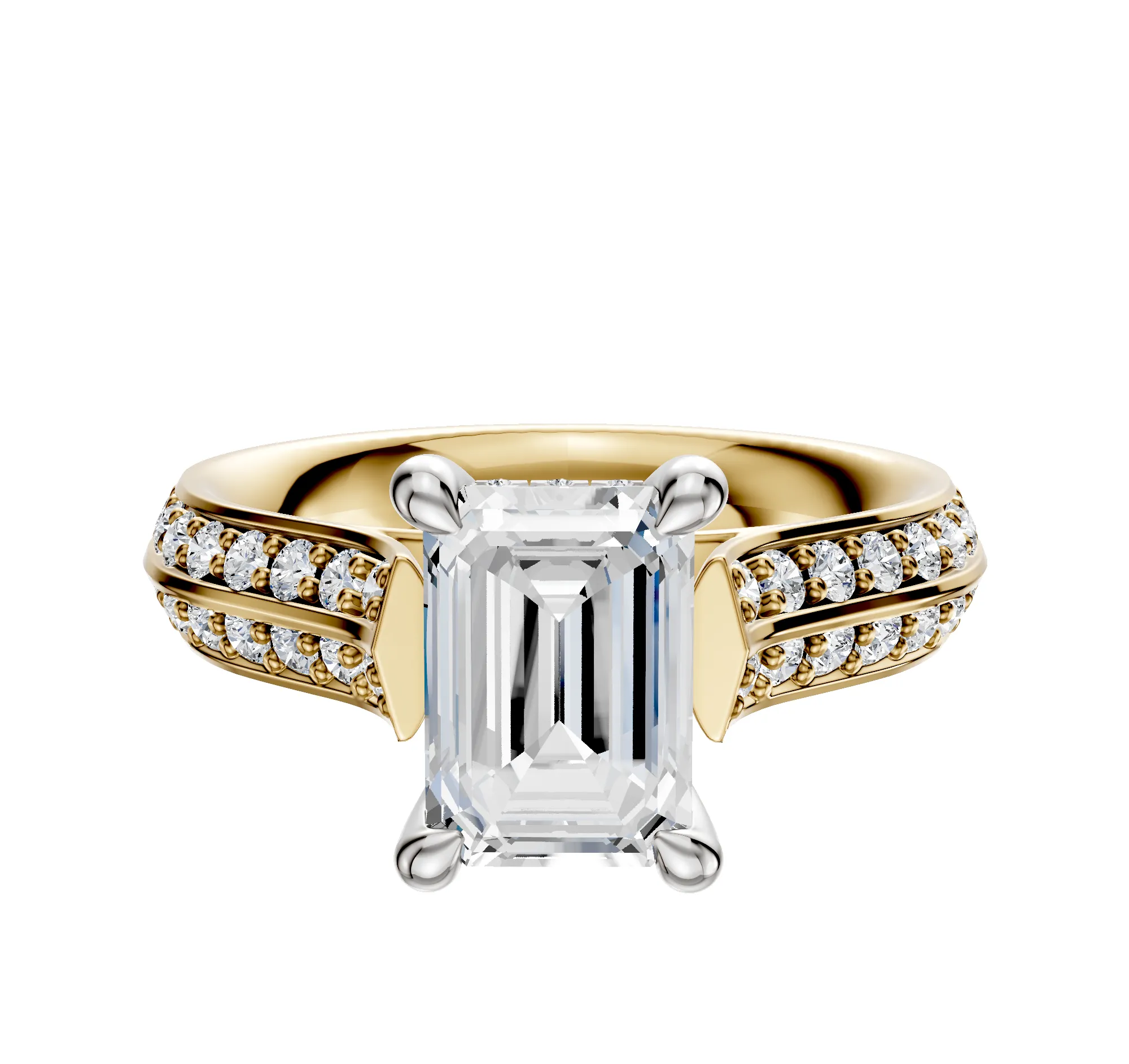18K Two Tone 4 Prong Hidden Halo Cathedral Knife Edge 1-Row-Pave 2.5mm Engagement Ring sold by Promise By Effy