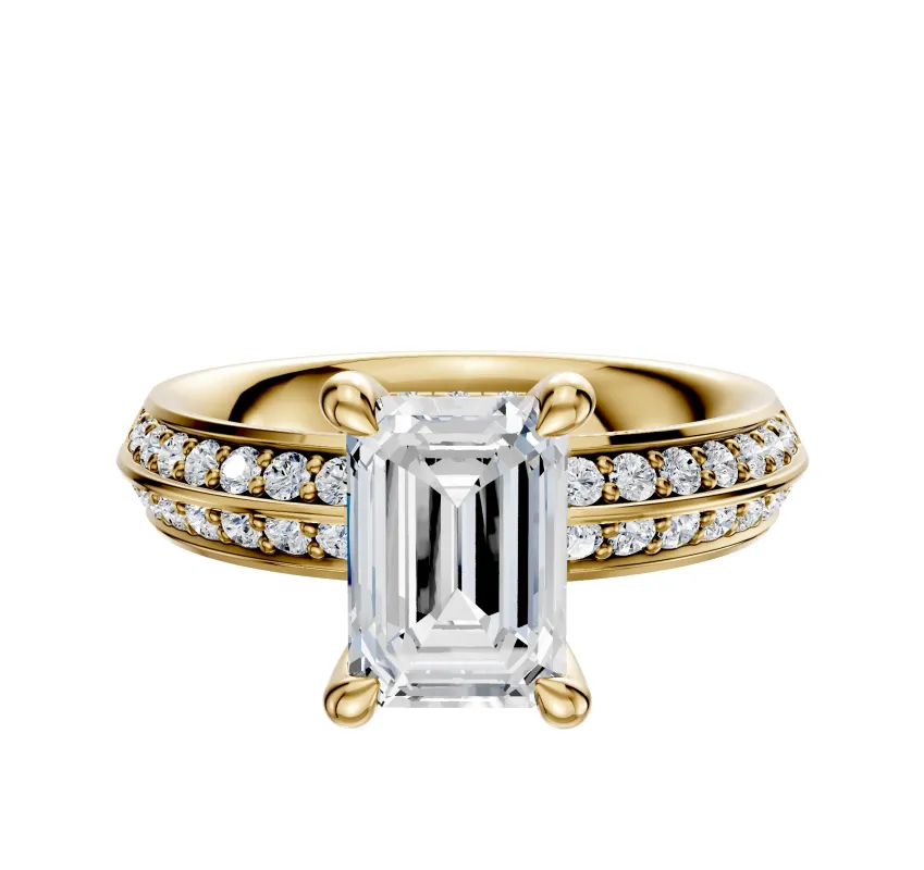 14K Yellow Gold 4 Prong Hidden Halo Classic Knife Edge 1-Row-Pave 2.5mm Engagement Ring sold by Promise By Effy