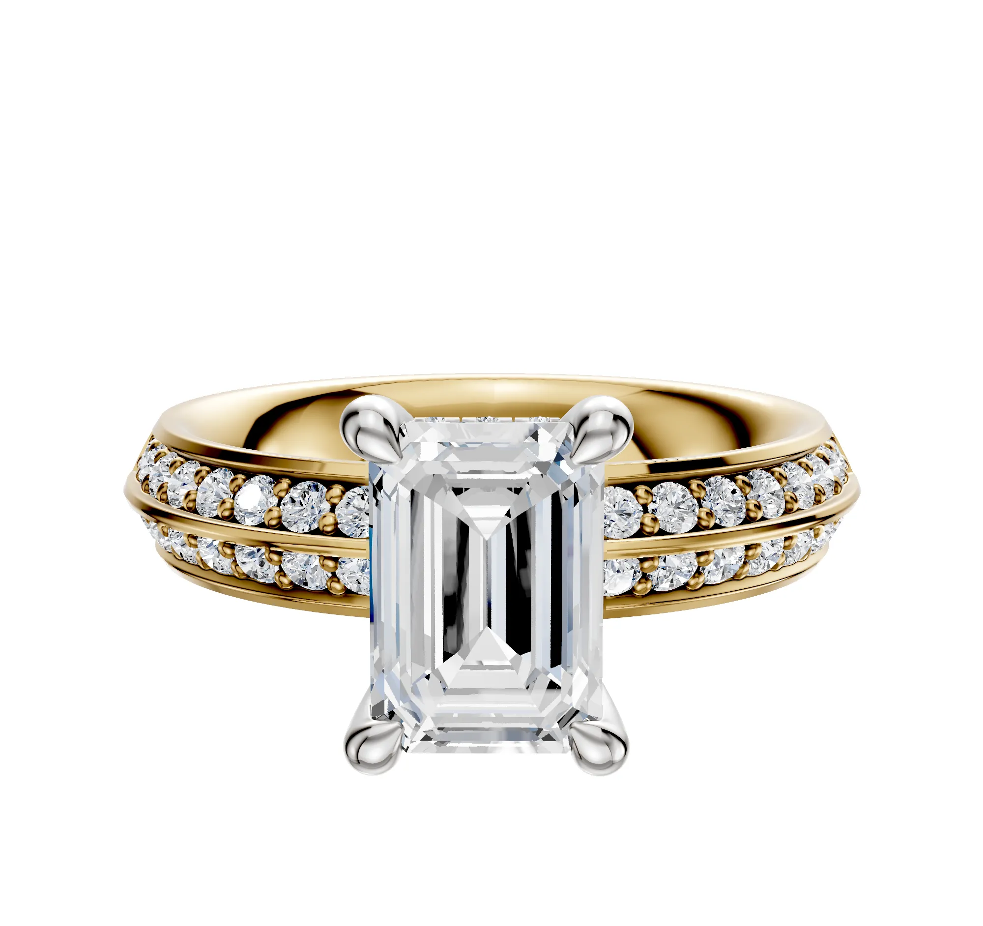 18K Two Tone 4 Prong Hidden Halo Classic Knife Edge 1-Row-Pave 2.5mm Engagement Ring sold by Promise By Effy