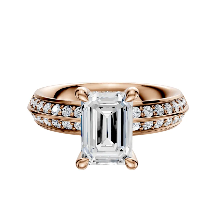 18K Rose Gold 4 Prong Hidden Halo Classic Knife Edge 1-Row-Pave 2.5mm Engagement Ring made by Promise By Effy