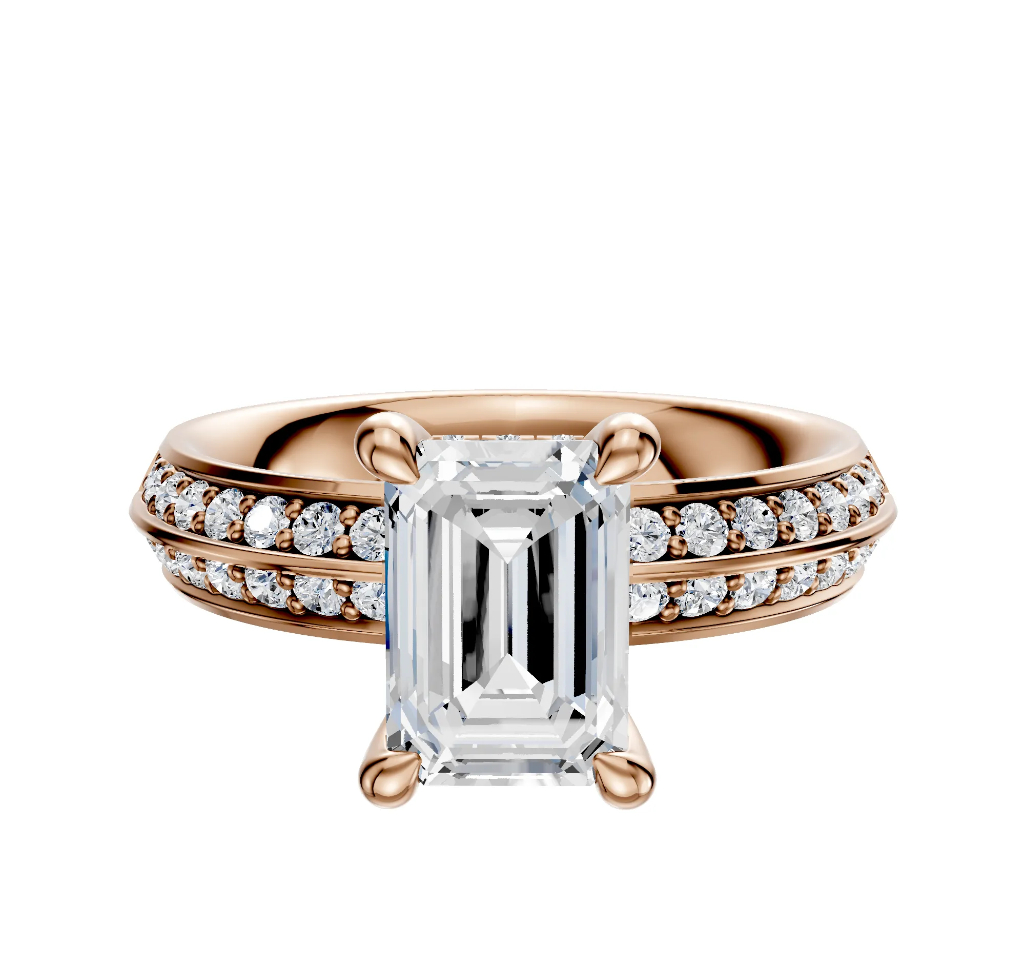 18K Rose Gold 4 Prong Hidden Halo Classic Knife Edge 1-Row-Pave 2.5mm Engagement Ring sold by Promise By Effy