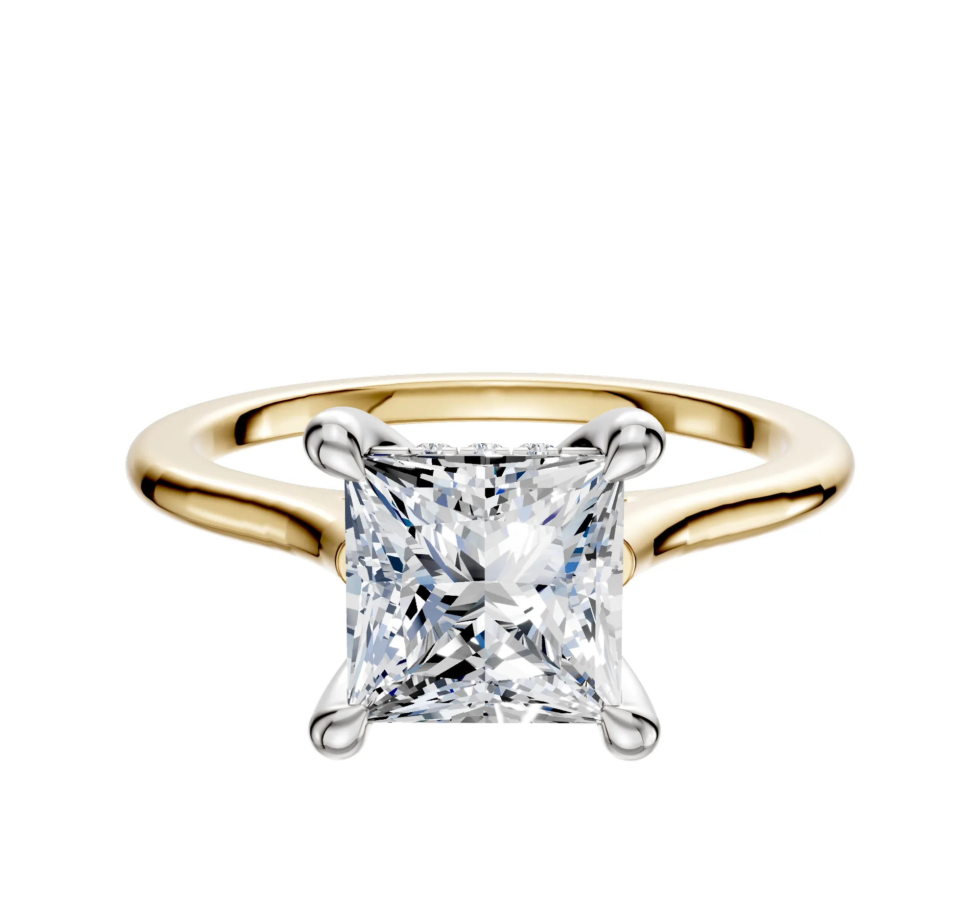 14K Two Tone 4 Prong Hidden Halo Cathedral Dome 1.5mm Engagement Ring sold by Promise By Effy