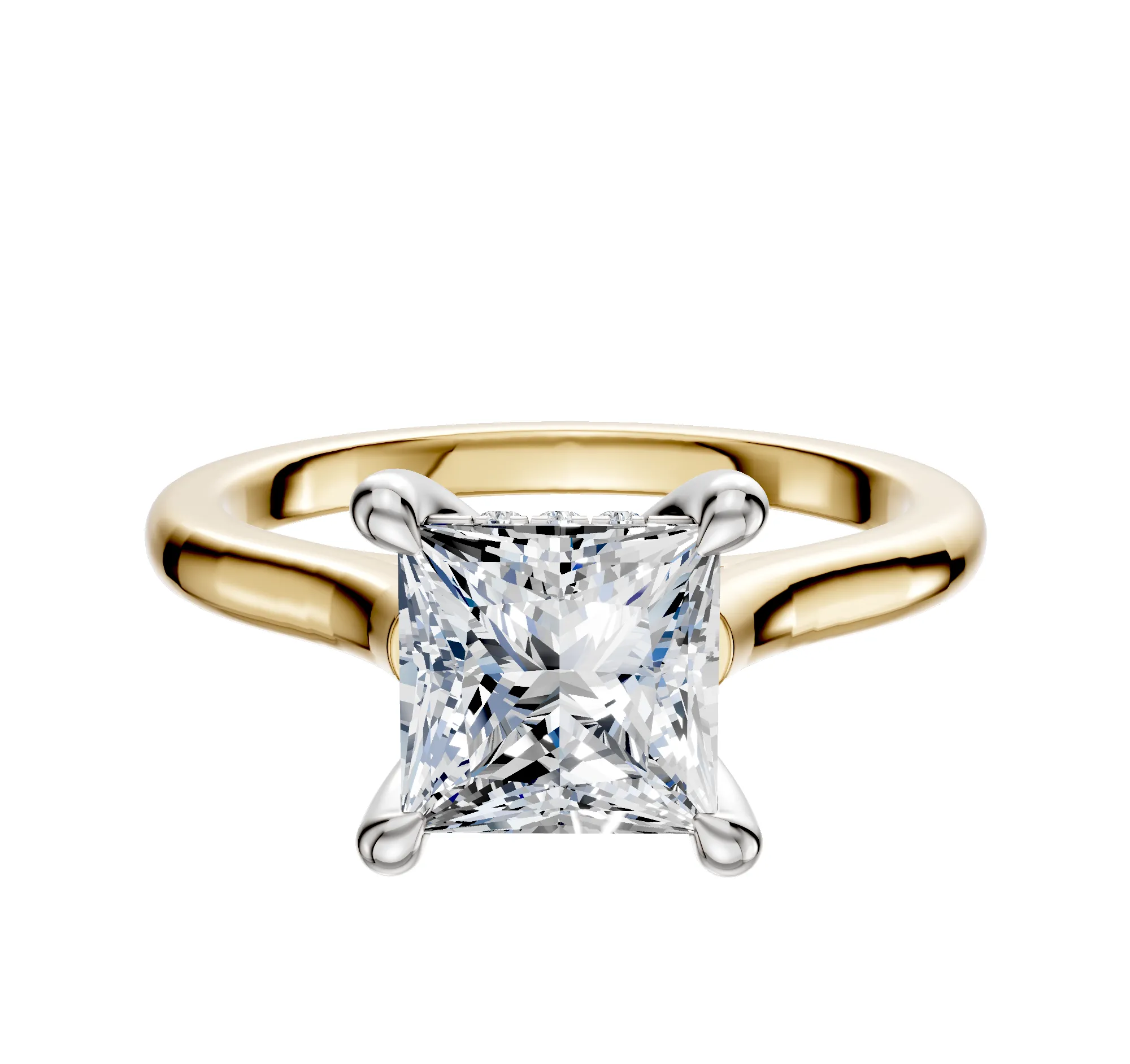 18K Two Tone 4 Prong Hidden Halo Cathedral Dome 2.0mm Engagement Ring sold by Promise By Effy