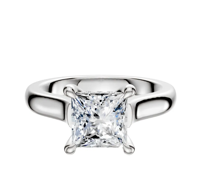 18K White Gold 4 Prong Hidden Halo Cathedral Dome 3.0mm Engagement Ring made by Promise By Effy