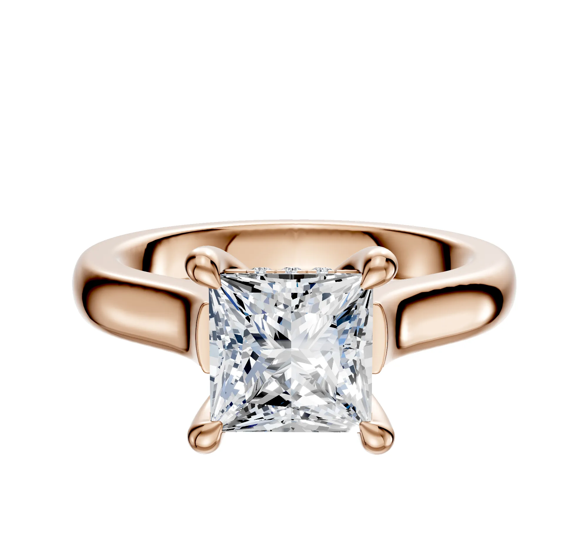 18K Rose Gold 4 Prong Hidden Halo Cathedral Dome 3.0mm Engagement Ring sold by Promise By Effy