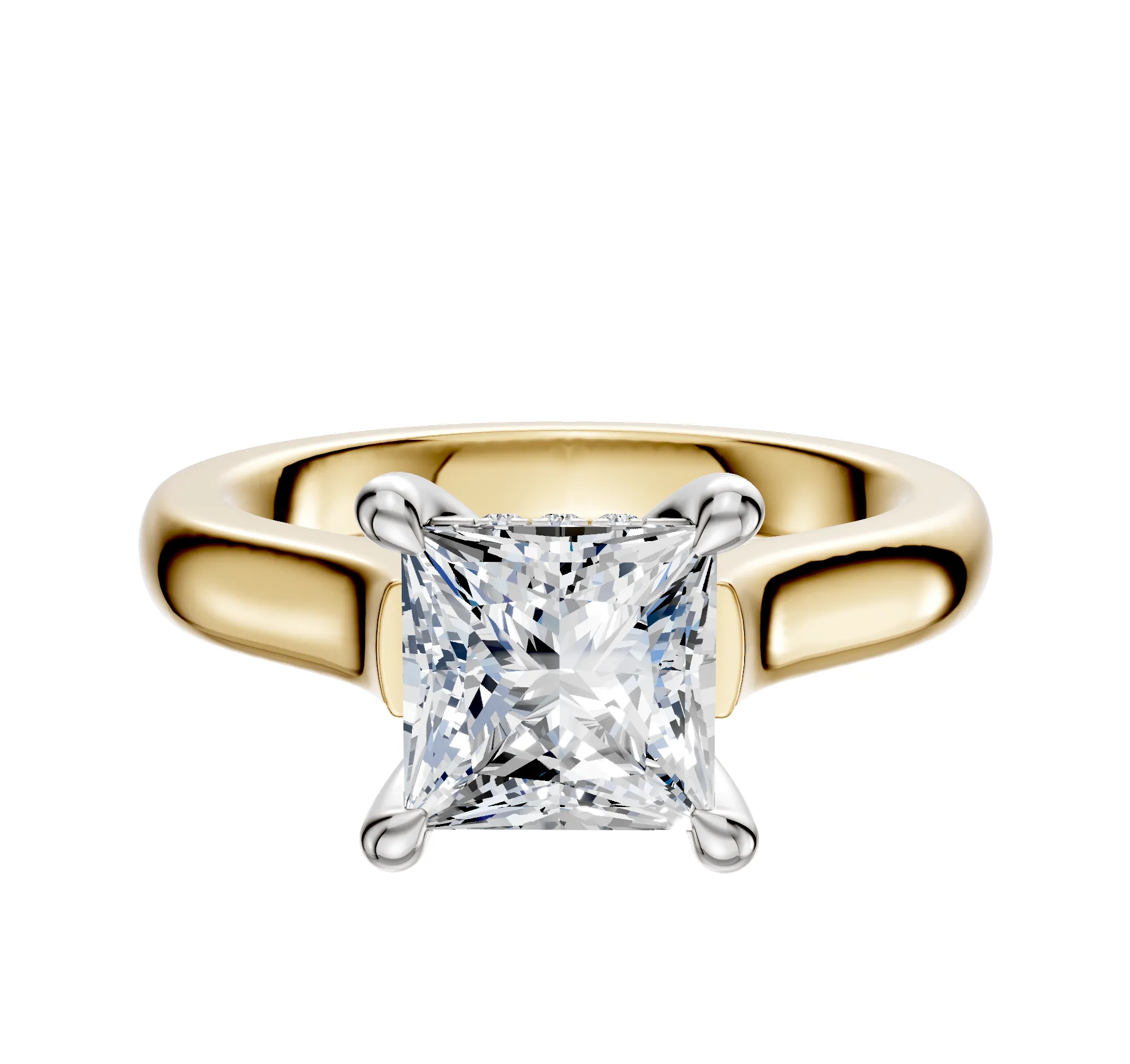 18K Two Tone 4 Prong Hidden Halo Cathedral Dome 3.0mm Engagement Ring sold by Promise By Effy