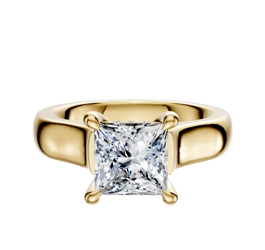 18K Yellow Gold 4 Prong Hidden Halo Cathedral Dome 4.0mm Engagement Ring sold by Promise By Effy