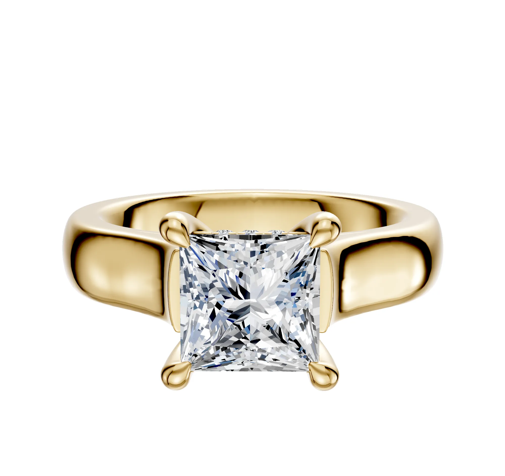 18K Yellow Gold 4 Prong Hidden Halo Cathedral Dome 4.0mm Engagement Ring sold by Promise By Effy