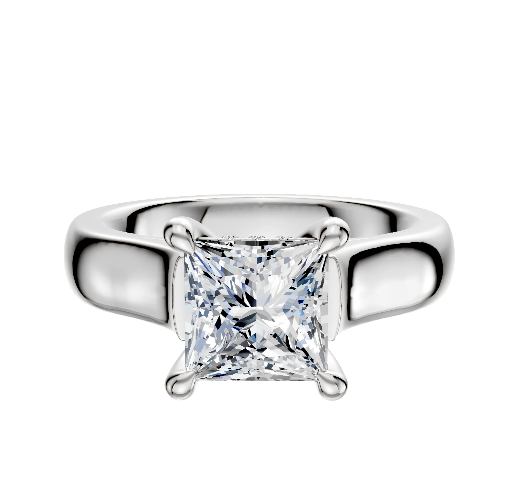 Platinum 4 Prong Hidden Halo Cathedral Dome 4.0mm Engagement Ring sold by Promise By Effy
