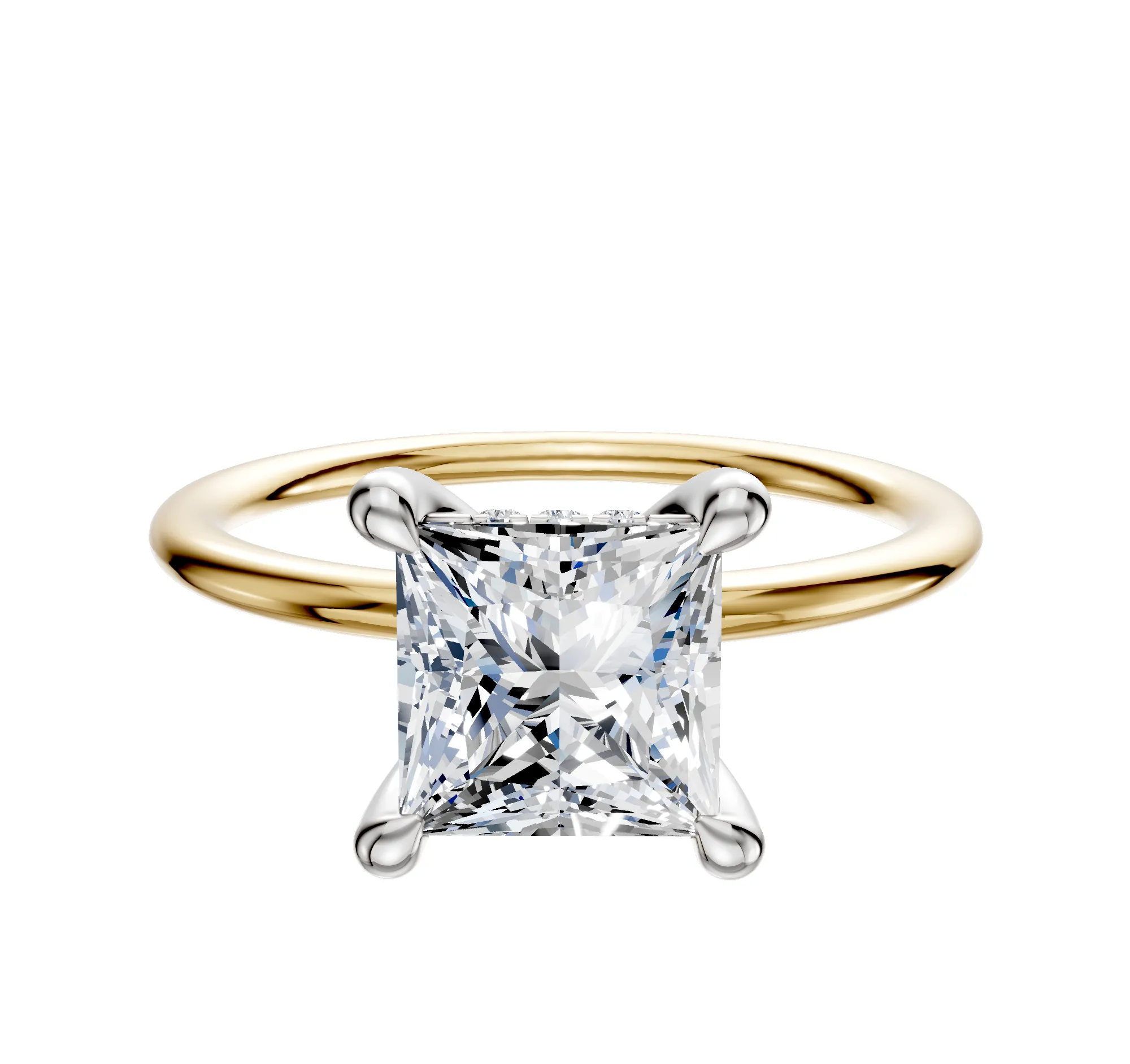 14K Two Tone 4 Prong Hidden Halo Classic Dome 1.5mm Engagement Ring sold by Promise By Effy