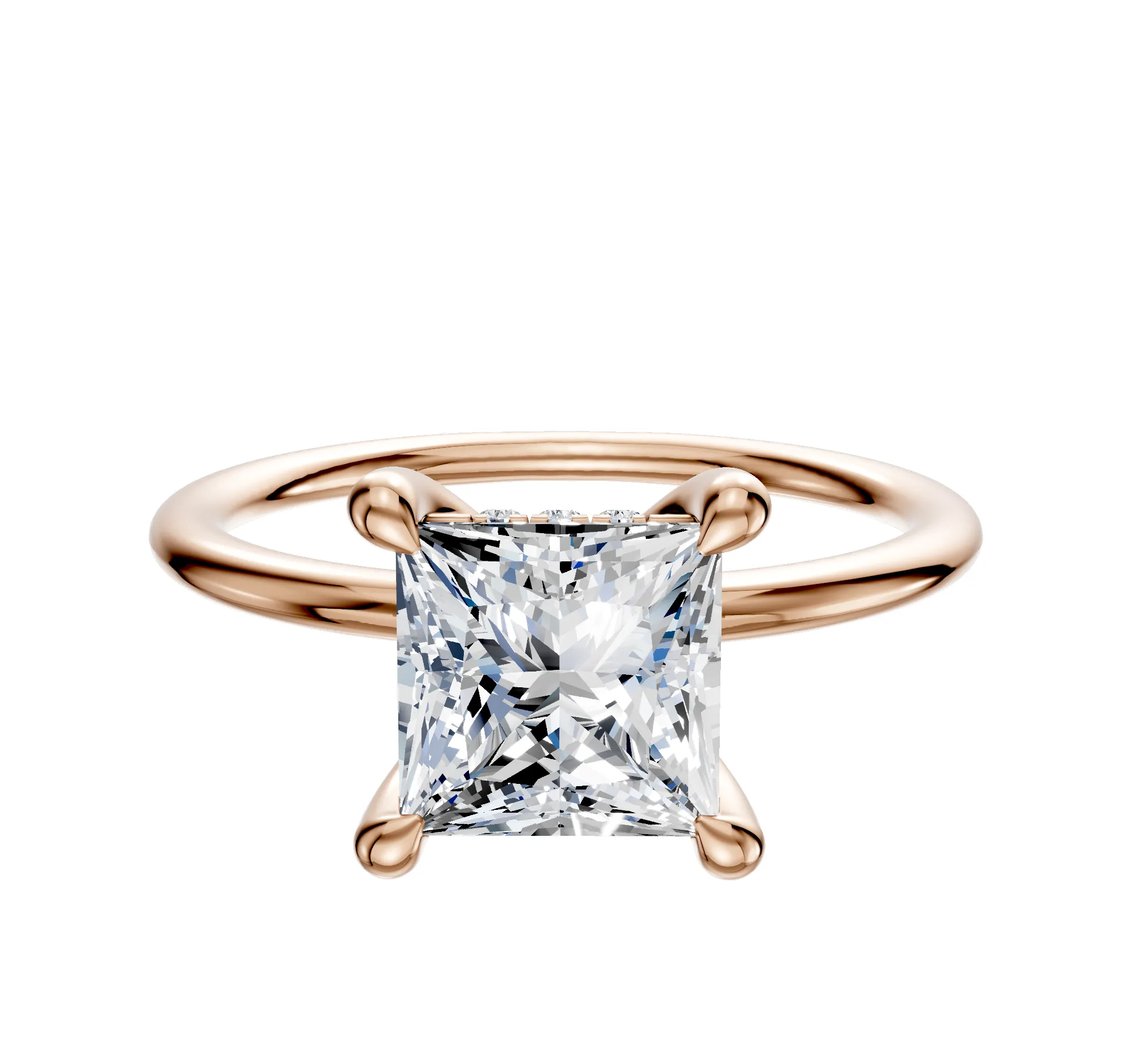 14K Rose Gold 4 Prong Hidden Halo Classic Dome 1.5mm Engagement Ring sold by Promise By Effy