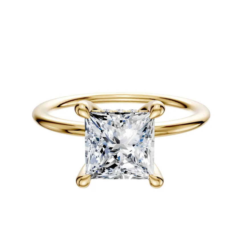 14K Yellow Gold 4 Prong Hidden Halo Classic Dome 1.5mm Engagement Ring sold by Promise By Effy