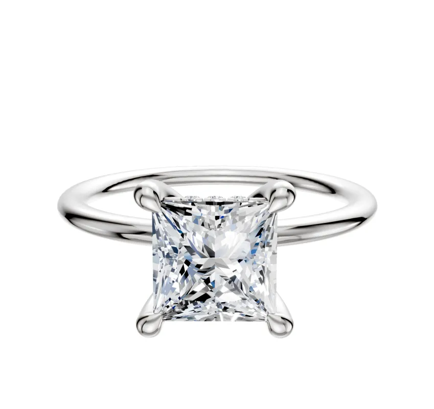 18K White Gold 4 Prong Hidden Halo Classic Dome 1.5mm Engagement Ring sold by Promise By Effy
