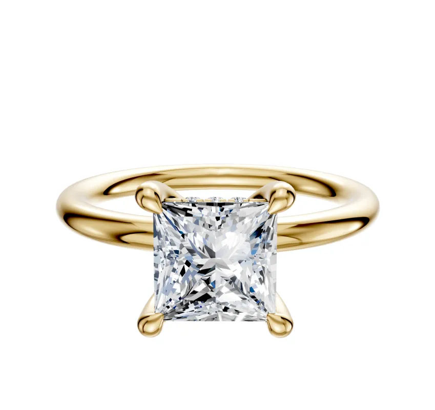 14K Yellow Gold 4 Prong Hidden Halo Classic Dome 2.0mm Engagement Ring sold by Promise By Effy