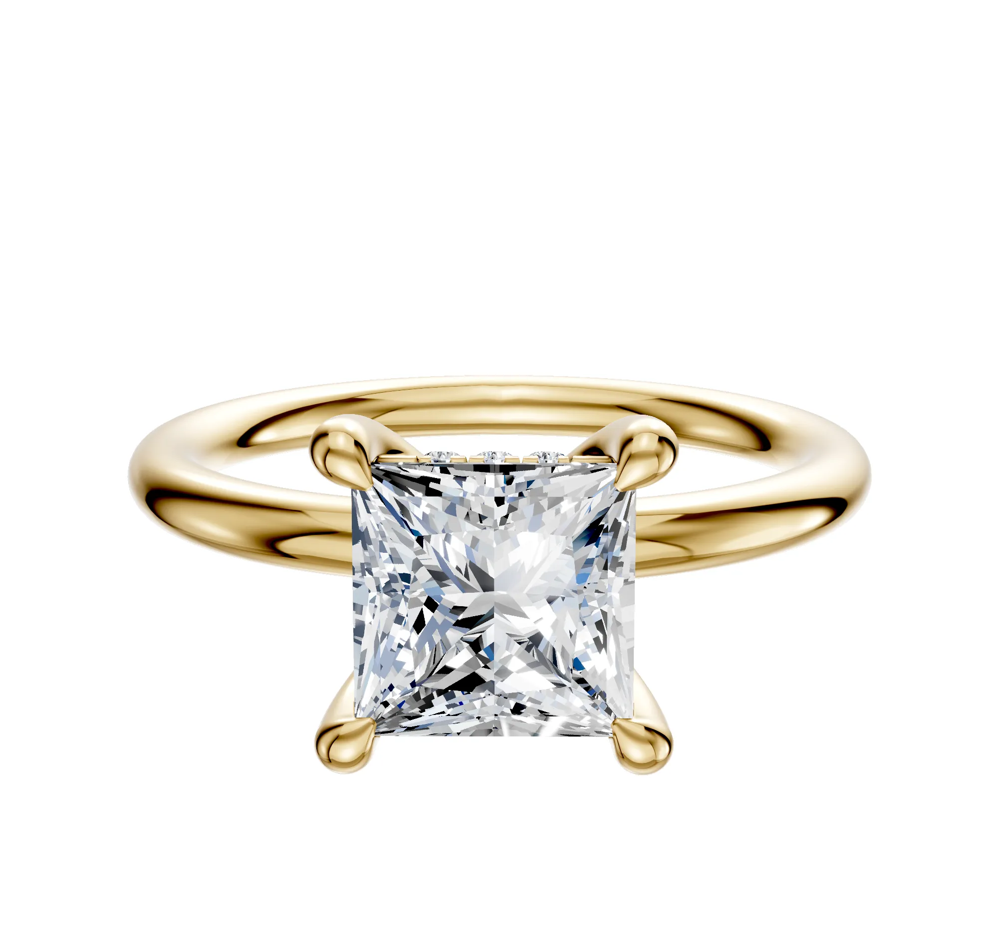 14K Yellow Gold 4 Prong Hidden Halo Classic Dome 2.0mm Engagement Ring sold by Promise By Effy