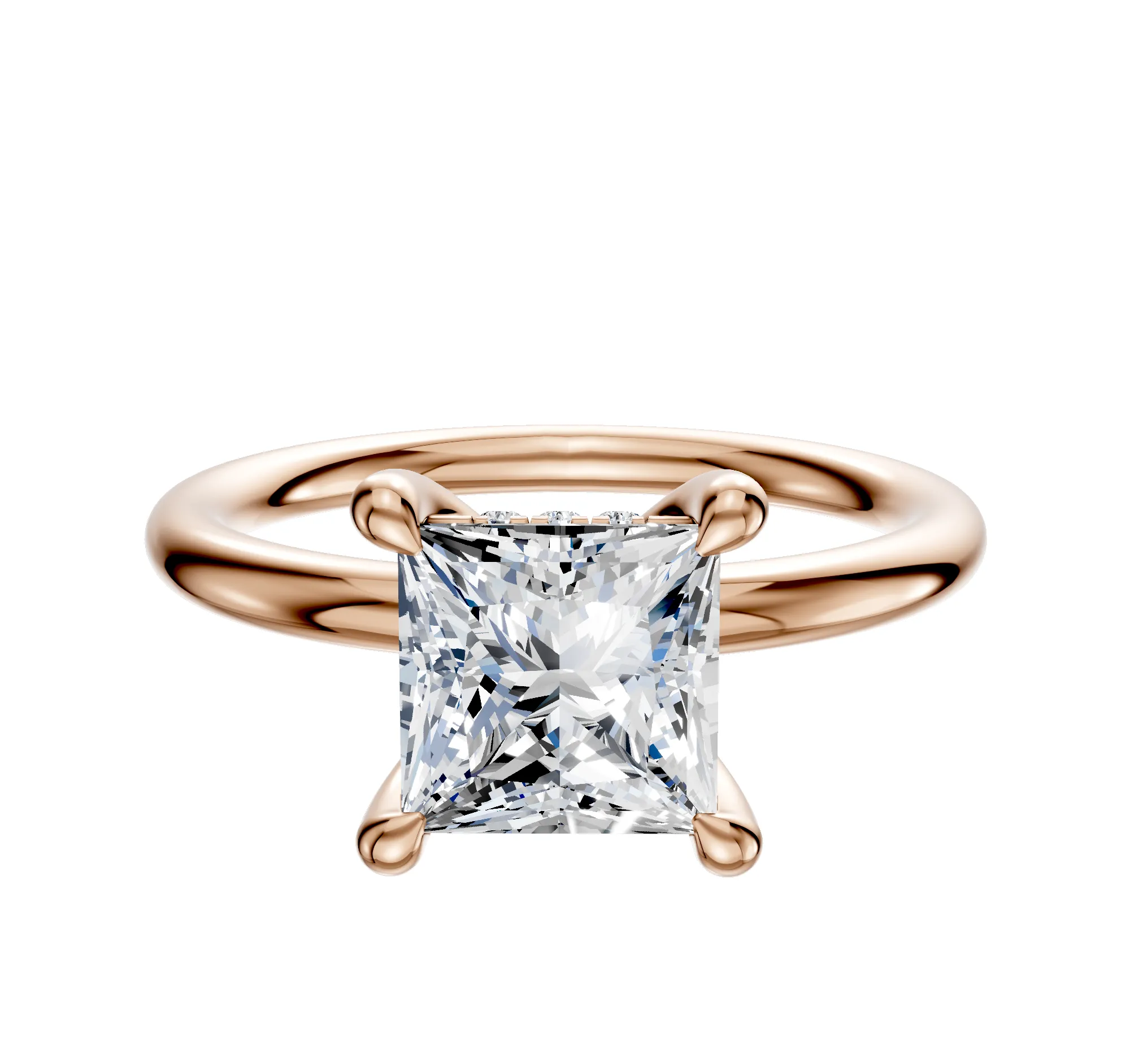 14K Rose Gold 4 Prong Hidden Halo Classic Dome 2.0mm Engagement Ring sold by Promise By Effy