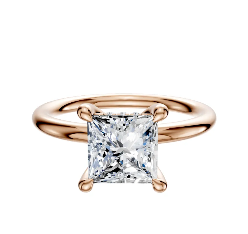 18K Rose Gold 4 Prong Hidden Halo Classic Dome 2.0mm Engagement Ring sold by Promise By Effy