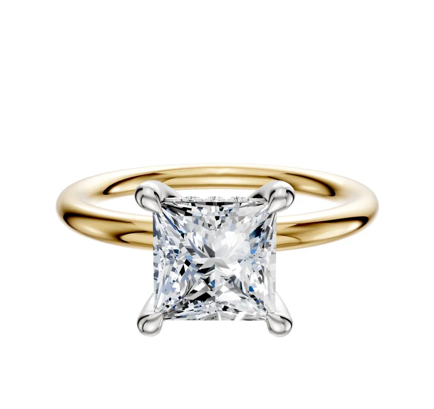 18K Two Tone 4 Prong Hidden Halo Classic Dome 2.0mm Engagement Ring sold by Promise By Effy