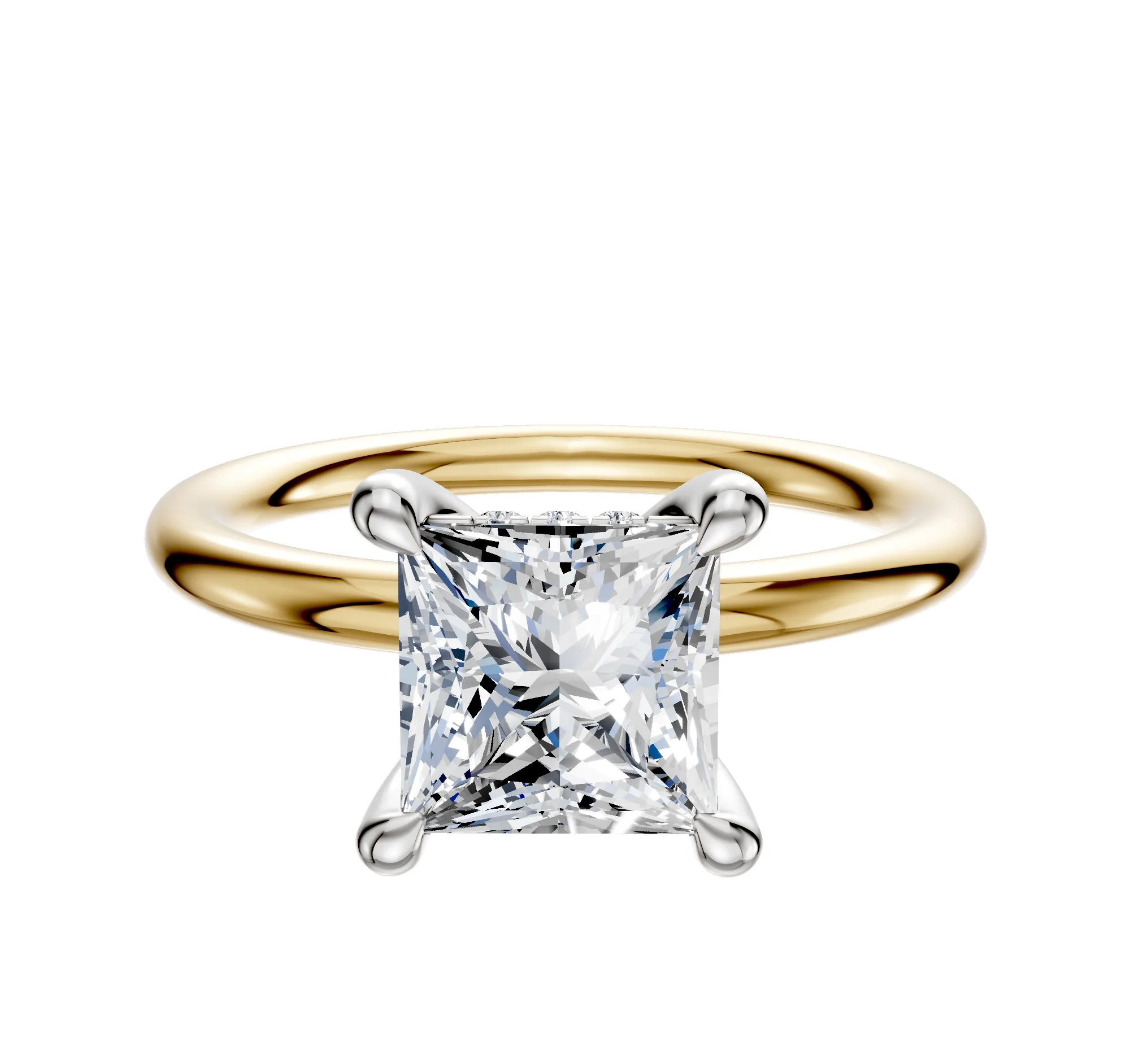 18K Two Tone 4 Prong Hidden Halo Classic Dome 2.0mm Engagement Ring sold by Promise By Effy