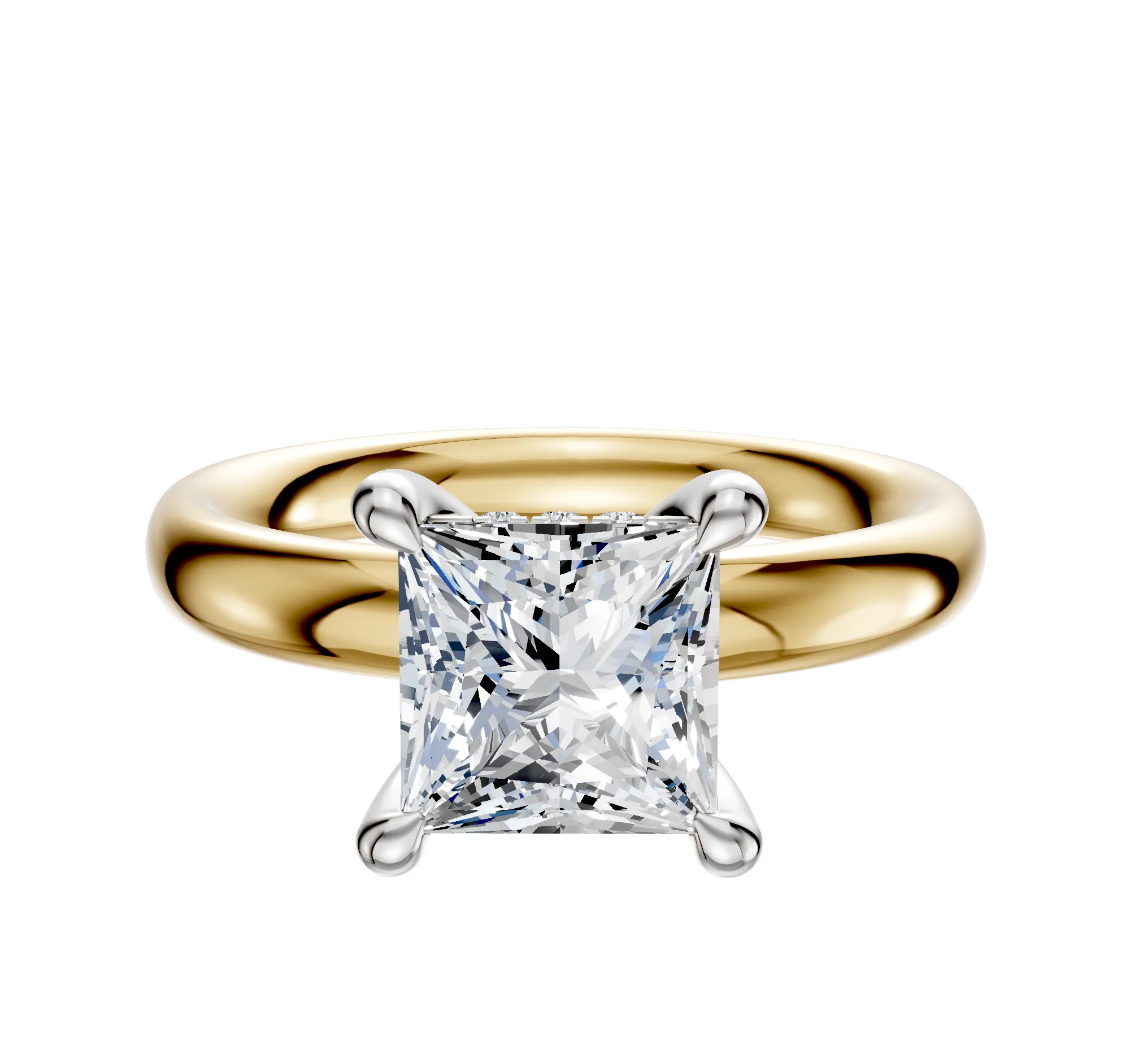 18K Two Tone 4 Prong Hidden Halo Classic Dome 3.0mm Engagement Ring sold by Promise By Effy