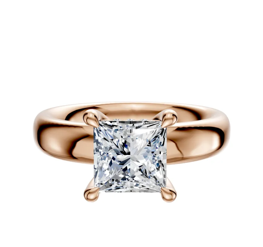 18K Rose Gold 4 Prong Hidden Halo Classic Dome 4.0mm Engagement Ring sold by Promise By Effy