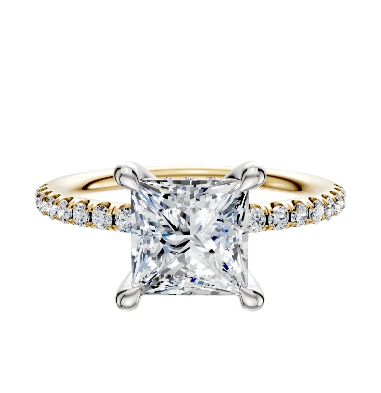 14K Two Tone 4 Prong Hidden Halo Classic Dome 1-Row-Pave 2.5mm Engagement Ring sold by Promise By Effy